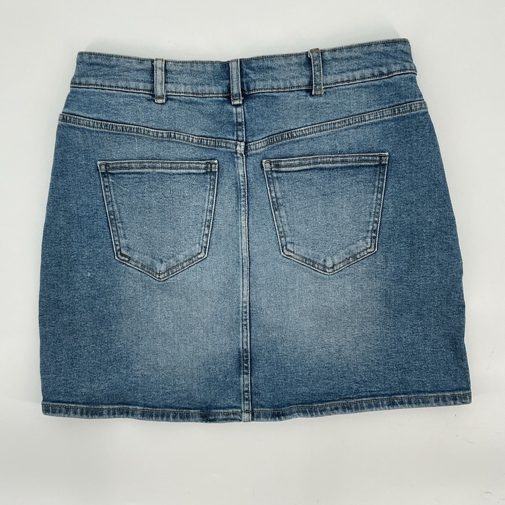 Michael Kors Blue Denim Gold Button Mini Skirt Size 10 - Picture 6 of 7